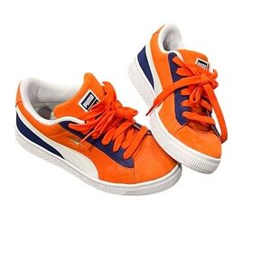Puma Kids Vibrant Orange and Navy Classic Suede Sneaker, Size 2